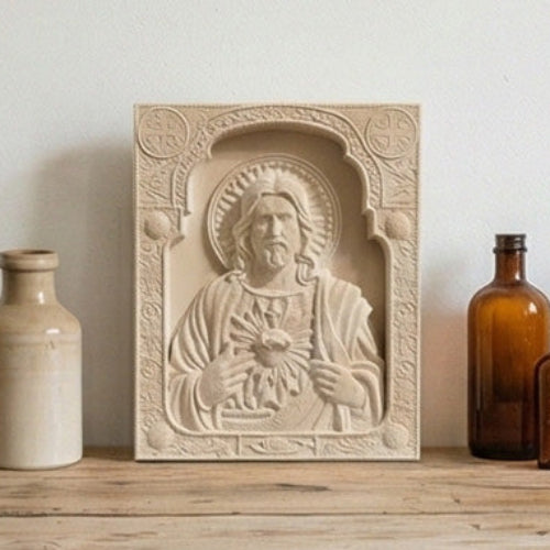 Sacred Heart of Jesus relief plaque sculpture